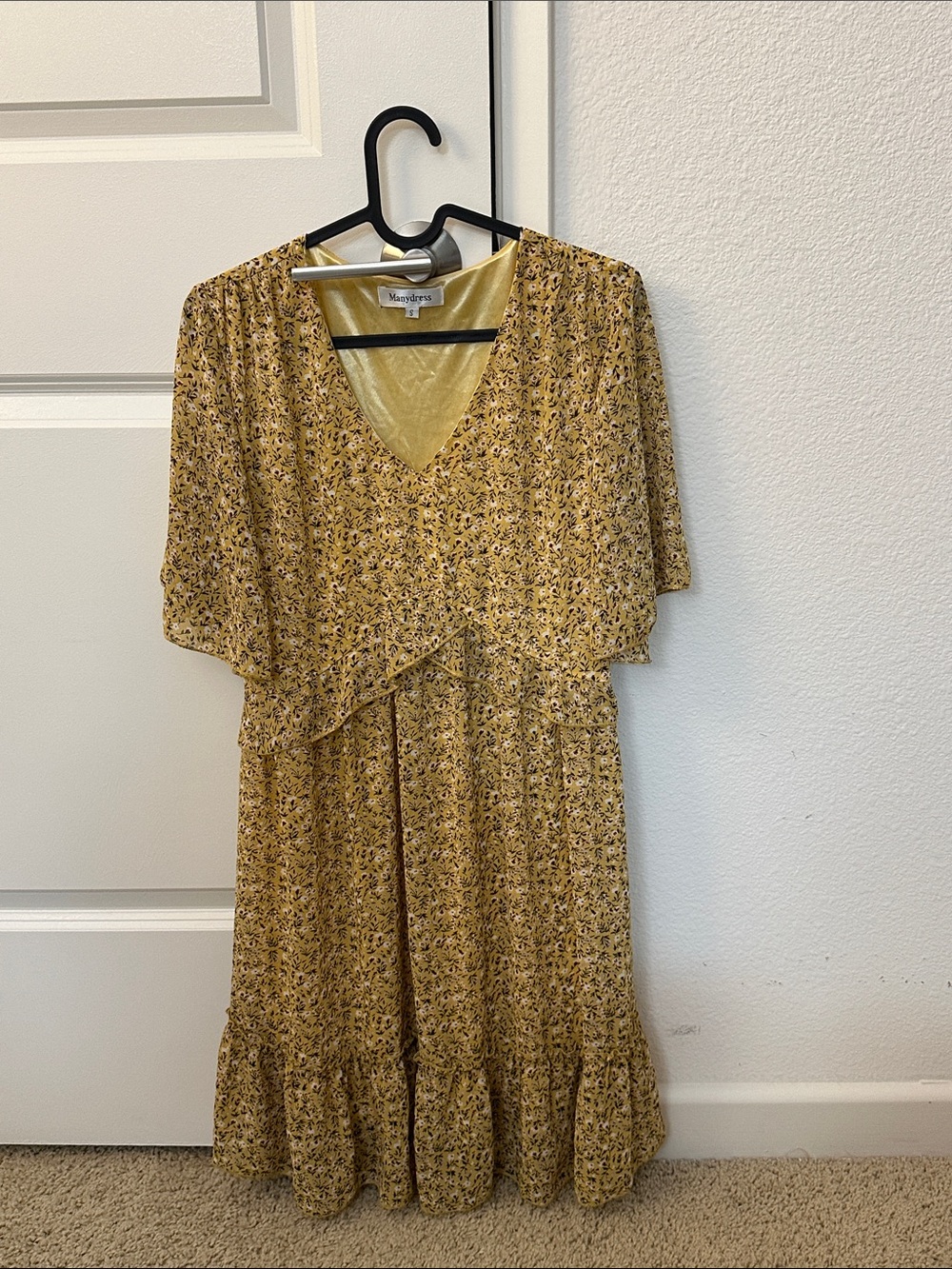 Maeve Mustard Floral V-Neck Tiered Midi Dress